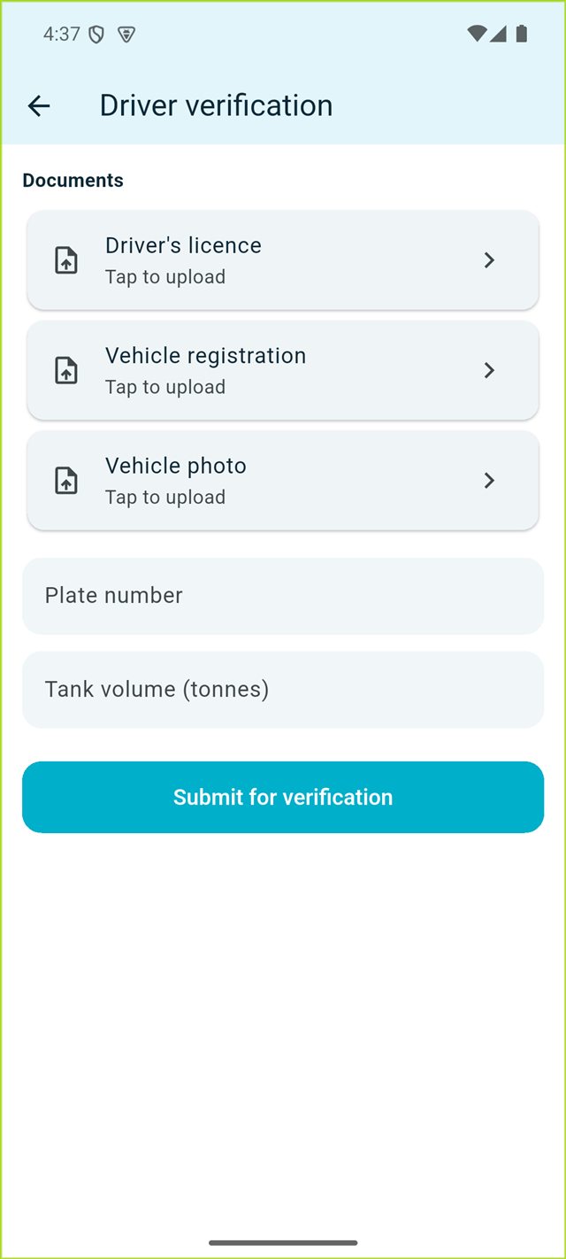 Driver document verification screen